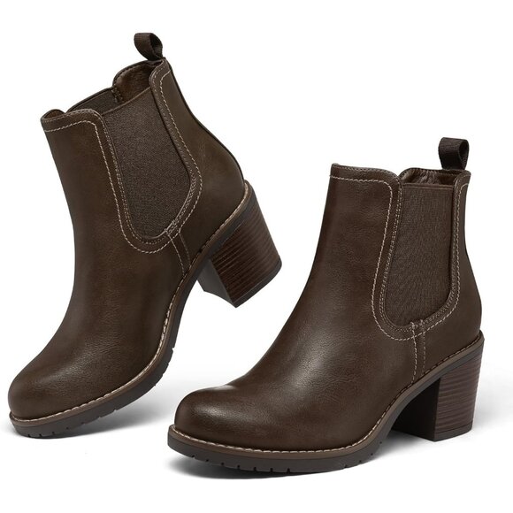 Mysoft Ankle Boote Women Block Polyurethane Chunky Stacked Heel Booties - Picture 4 of 6